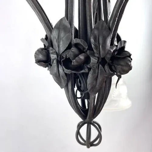 1930s Art Deco Wrought Iron Ceiling Lamp, 1930s For Sale - Image 5 of 10
