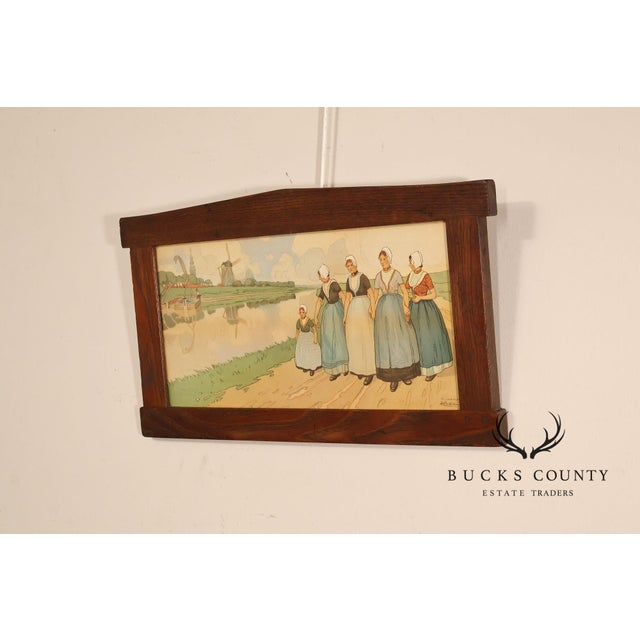 Henri Cassiers Dutch Village Scene Print in Arts & Crafts Oak Frame For Sale - Image 11 of 17