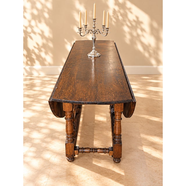 Antique Oak Gateleg Table with Two Drop Leaves and One Drawer, 1870 For Sale - Image 6 of 7
