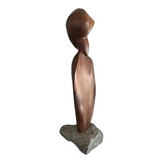 Mid Century Wood and Stone Sculpture, Figurine, Decorative Object For Sale