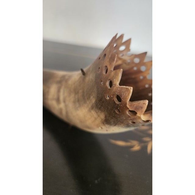 Vintage Natural Cow Horn Wall Pocket / Flower Holder With Pierced Crown Rim, Western Ranch Decor For Sale - Image 9 of 12