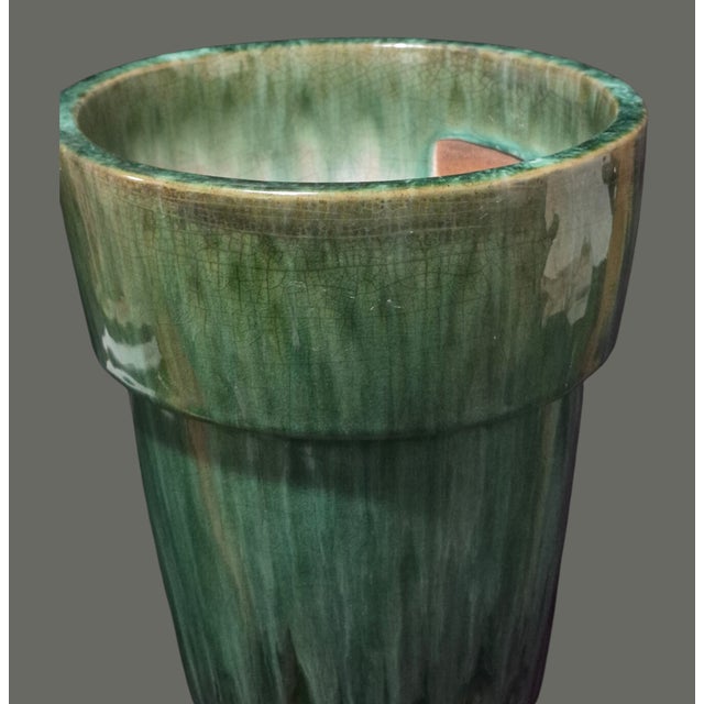 Mid-Century Modern Vintage Mid-Century Green Glazed Terra-Cotta Pottery Heavy Cache Pot Planter For Sale - Image 3 of 8
