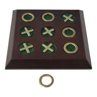 Vintage Mahogany & Brass Tic Tac Toe Set- 11 Pieces For Sale