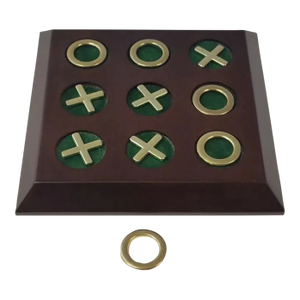 Vintage Mahogany & Brass Tic Tac Toe Set- 11 Pieces