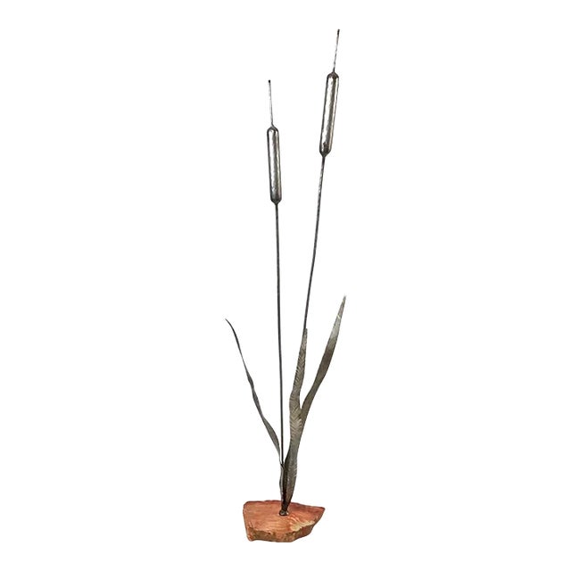 Brutalist Steel Cattail Table Top Sculpture Signed For Sale