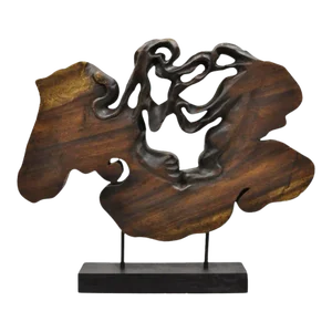 Late 20th Century Organic Abstract Carved Teak Wood Large Modernist Table Sculpture