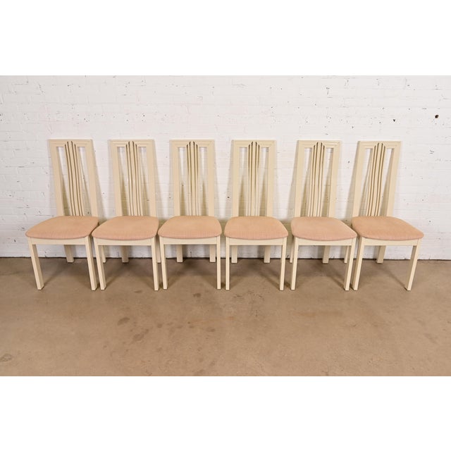Postmodern Italian Modern Cream Lacquered High Back Dining Chairs, Set of Six For Sale - Image 3 of 15