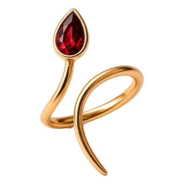 Pear Garnet Opend Ended 14k Gold Ring, Size 6.75 For Sale