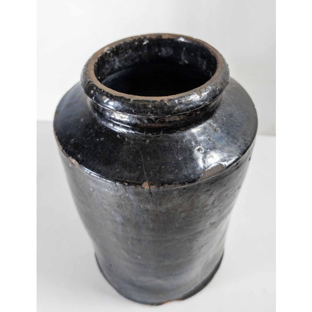 Ceramic 19th Century Rustic Primitive Black Glazed Redware Storage Jar For Sale - Image 7 of 12