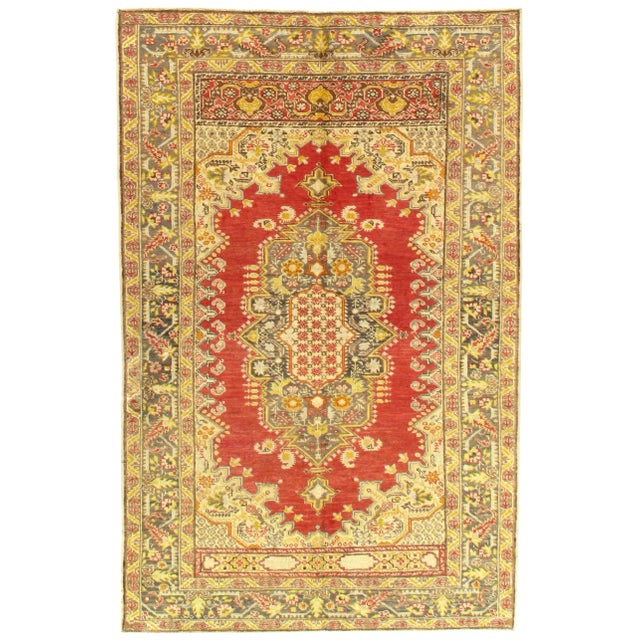 Late 19th Century Antique Turkish Oushak Lambswool Rug - 4′3" × 6′8″ For Sale
