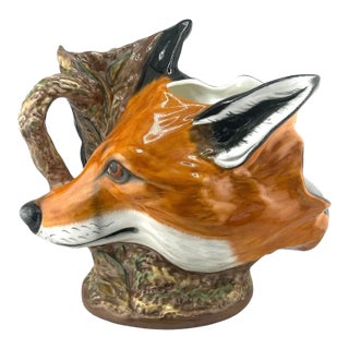 1990s Royale Stratford Double Stirrup Horse & Fox Head Porcelain Pitcher For Sale