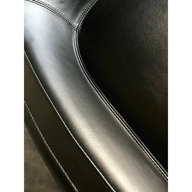 Black Cantoni Leather Recliner Lounge Chair and Ottoman Set in Genuine Top-Grain Leather With Stainless Steel Swivel Base For Sale - Image 8 of 12