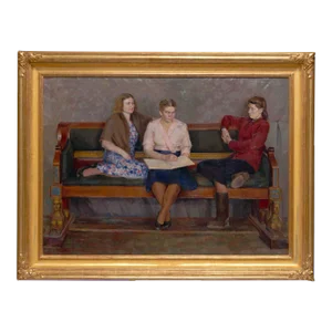 "Three Girlfriends" Original Oil Painting by Evgeni Krylov Circa 1950