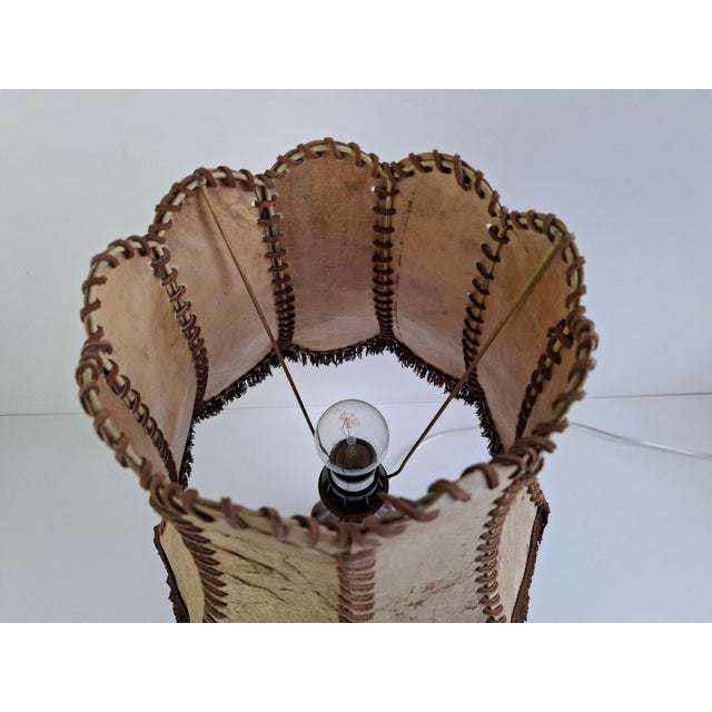 Vintage Ceramic Table Lamp with Hand-Stitched Leather Shade, 1980s For Sale - Image 15 of 18