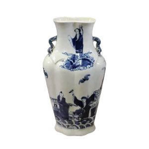 Chinese Blue White Porcelain Eight Immortal Graphic Flat Body Vase