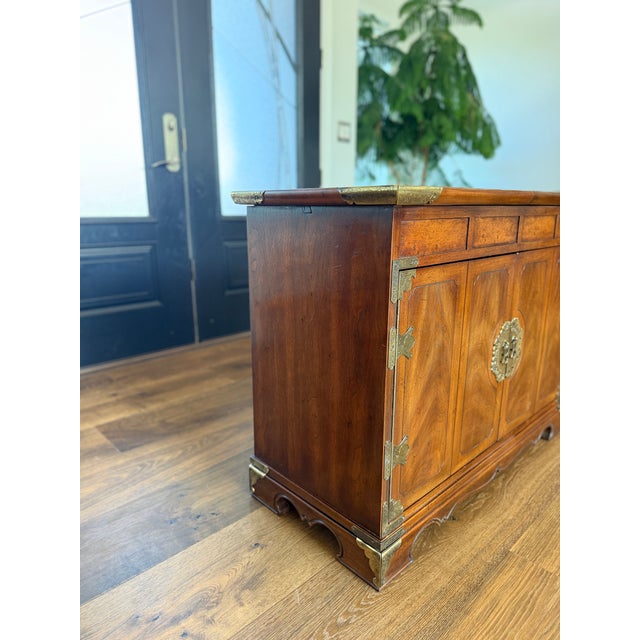 Henredon Henredon Scene One Chinoiserie Campaign Slide-Top Dry Bar Cabinet in Mahogany, Circa 1978, Attributed For Sale - Image 4 of 15