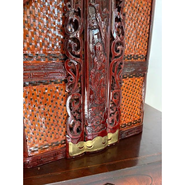 Wood Wicker Chinese Wedding Basket W/ Brass Detail For Sale - Image 7 of 9