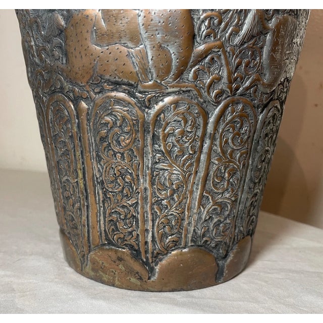 Metal Large Antique 1800s Tooled Copper Middle Eastern Water Pitcher Metalware Pot Jug For Sale - Image 7 of 17