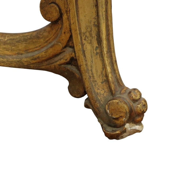 French Louis XV Style Console Table in Gold Leaf Gilded Wood and Marble, 1890s For Sale - Image 12 of 18