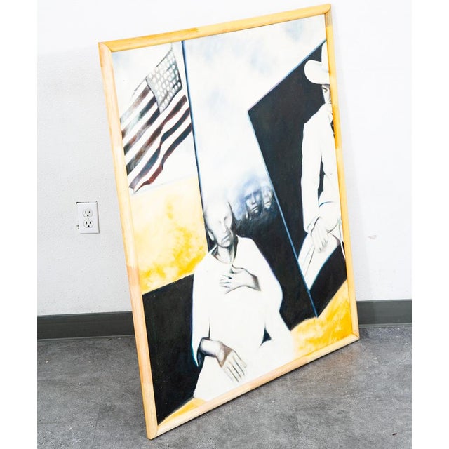 1980s Mid Century Modern Painting Cowboy America Form Abstract Signed Large 38x46 Flag - Signed by "Bradley". For Sale - Image 10 of 12