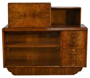 Art Deco Rurka Glass Furniture in Burl Walnut, 1940