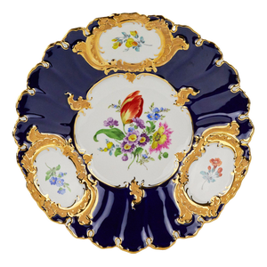 Cobalt Blue Dish with Gilding and Delicate Painting from Meissen, 1900s