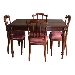 Antique Mahogany Dining Table & Chairs, Set of 5 For Sale