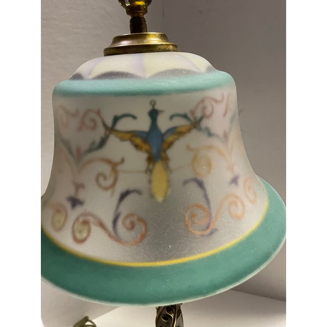 1930s 1930s Art Deco Signed Pairpoint Reverse Painted Lamp W/Bronze Base For Sale - Image 5 of 12
