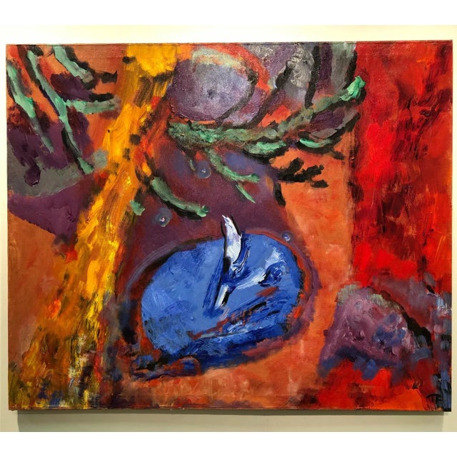 Textile Desert Moon, Abstract and Colorful, Oil Painting on Canvas, Red Warm Background, 2012 For Sale - Image 7 of 8