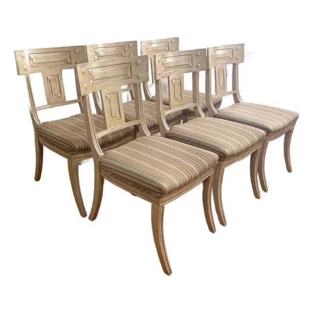 Set of 6 Michael Taylor Klismos Style Dining Chairs – Cream Lacquer Finish For Sale