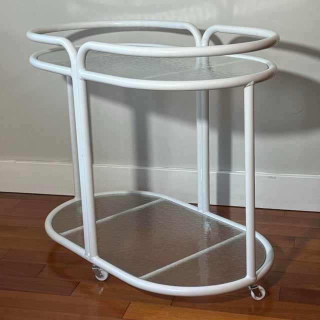 1960s Mid Century Brown Jordan Style White Patio Bar Cart For Sale - Image 9 of 12