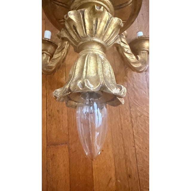 Antique Louis XVI Revival Carved Giltwood Six-Light Chandelier, Likely French, Circa 1900 For Sale - Image 9 of 12