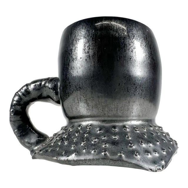 1983 Vintage Pottery Art Black Single Coffee Cup Mug Signed Melching For Sale