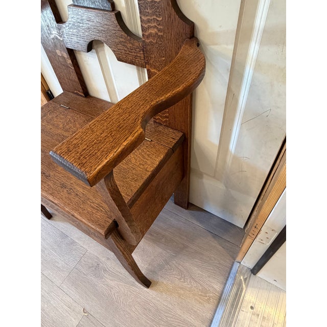 Burnt Umber 1920s Victorian Oak Hall Tree W/ Storage Bench Seat For Sale - Image 8 of 12