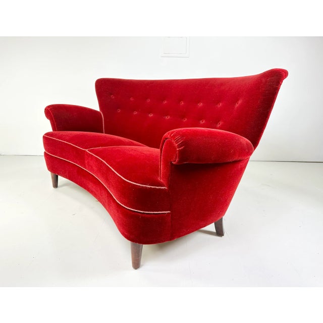 Mid-Century Modern 1940’s Curved Danish Sofa For Sale - Image 3 of 9