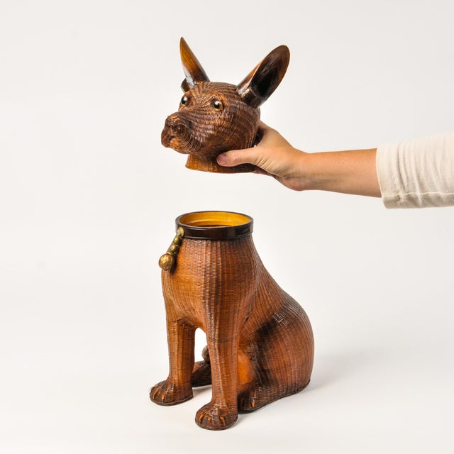 Brown Exquisite Vintage Woven Wicker Dog Basket Shanghai Handicrafts For Sale - Image 8 of 18