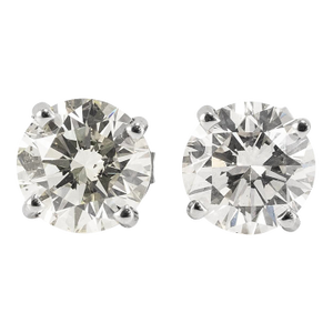 Unisex 14k White Gold 2.14ctw Round Cut Diamond 4 Prong Push Back Stud Earrings, A Pair
