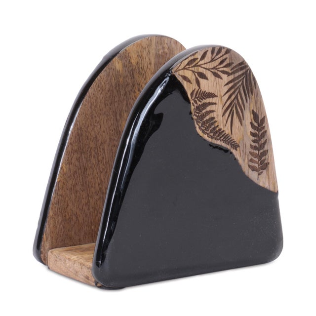 Modern Floral Etched Wood Coaster with Holder (Set of 5) For Sale - Image 3 of 4
