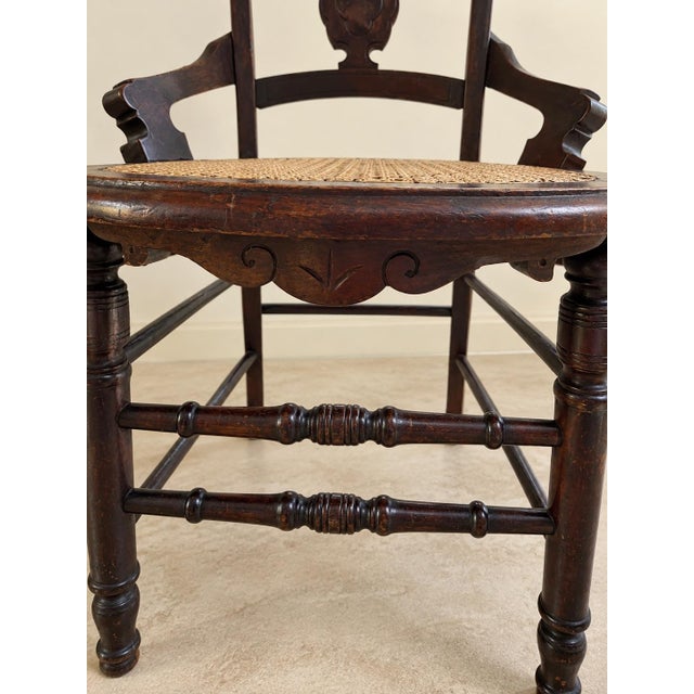 Victorian Set of 4 Antique Victorian Eastlake Carved Armchairs With Cane Seats, 1890s For Sale - Image 3 of 6