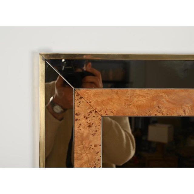 Large Smoked Glass, Poplar Burl and Brass Mirror by Romeo Rega for Nazaret, Italy, 1970s For Sale - Image 6 of 15