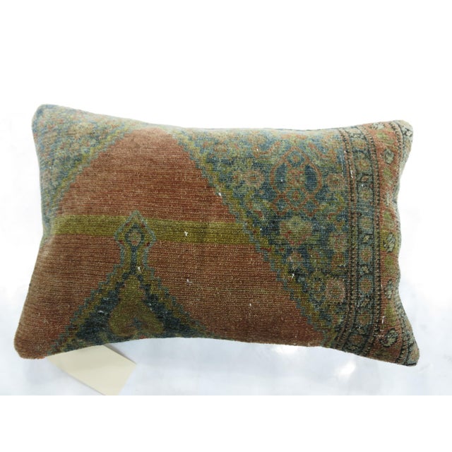 Zabihi Collection Copper Color Fine Persian Senneh Rug Pillow For Sale - Image 4 of 5