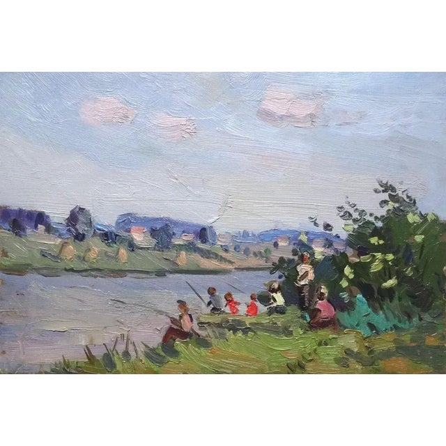 Olgerts Saldavs, Fishermen by the River, Oil on Cardboard For Sale - Image 6 of 6
