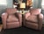 Elegant pair of mauve color leather club armchairs. Custom-made in the UK, these chairs blend Modern and Art Deco styles,...