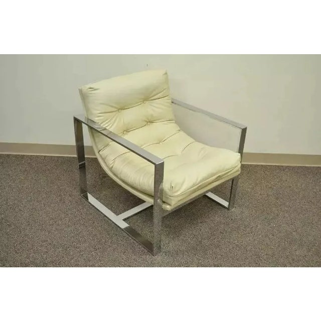 Late 20th Century Mid Century Modern Milo Baughman Style Chrome Flat Bar Scoop Lounge Club Chair For Sale - Image 10 of 10