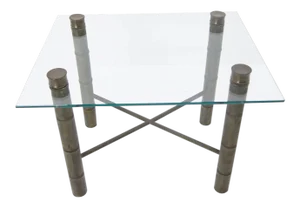 Mid Century Modern Brass X Base Square Coffee Table