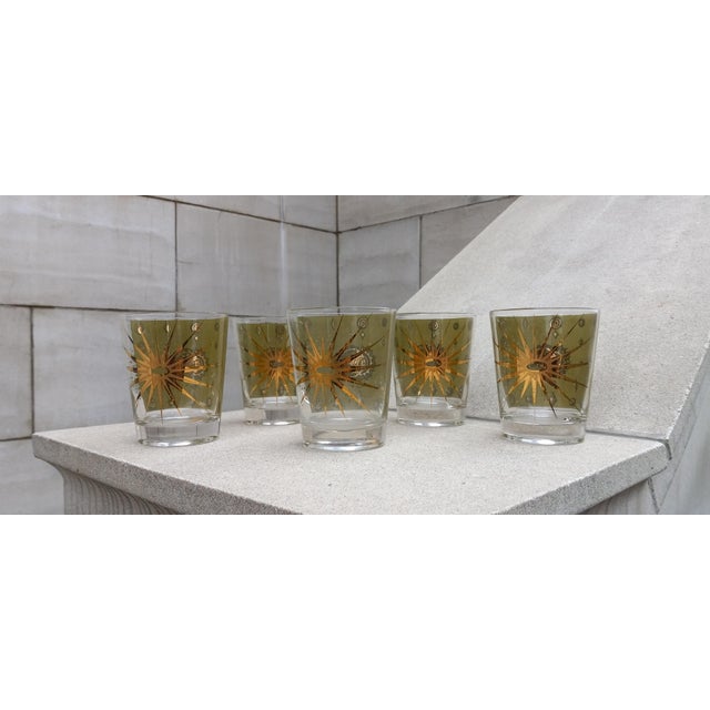 1960s Mid-Century Modern Celestial Eclipse & Atomic Starburst Double Old Fashioned Glasses- Set of 5 For Sale In New York - Image 6 of 11