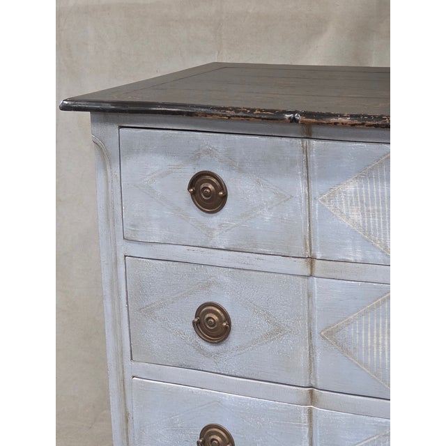 Vintage Swedish Rococo Style Chest of Three Drawers With Brass Hardware For Sale - Image 4 of 14