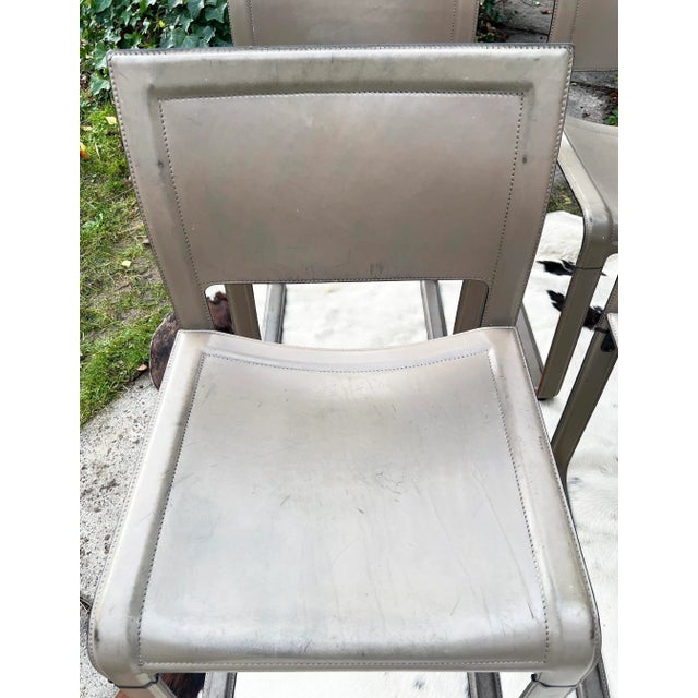 Mid-Century Modern Tito Agnoli Grey Leather "Sistina" Dining Chairs for Matteo Grassi - Set of 6 For Sale - Image 10 of 11