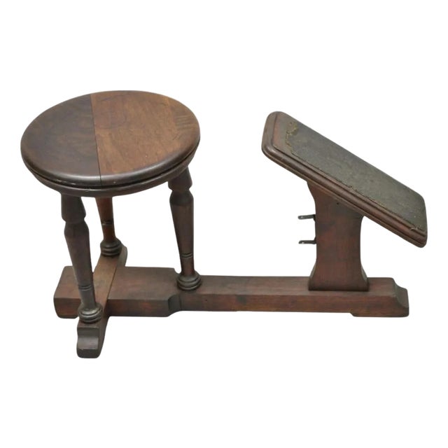 Antique Jacobean Walnut Shoe Shine Box Stool Vintage Retail Store Decor Footrest For Sale