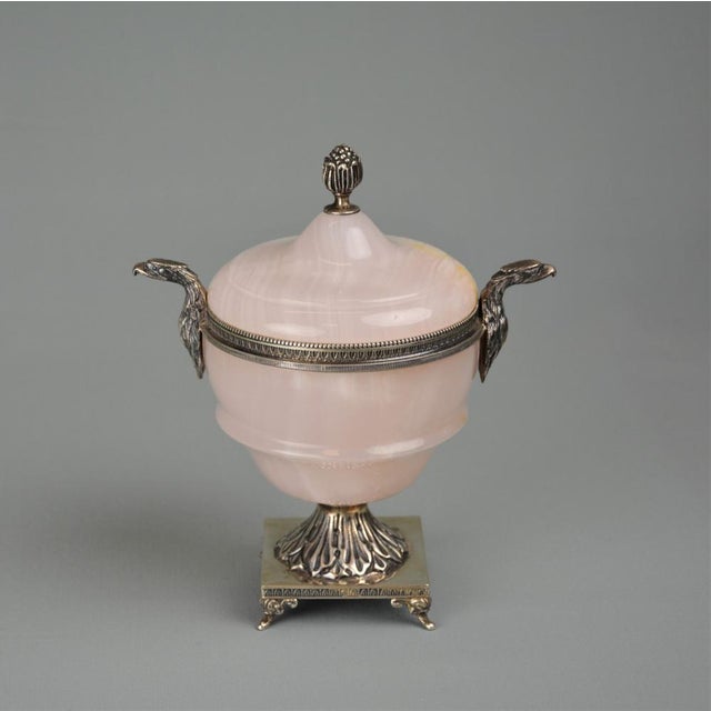 Antique French silver onyx sugar bowl, 800 silver, early 20th Century